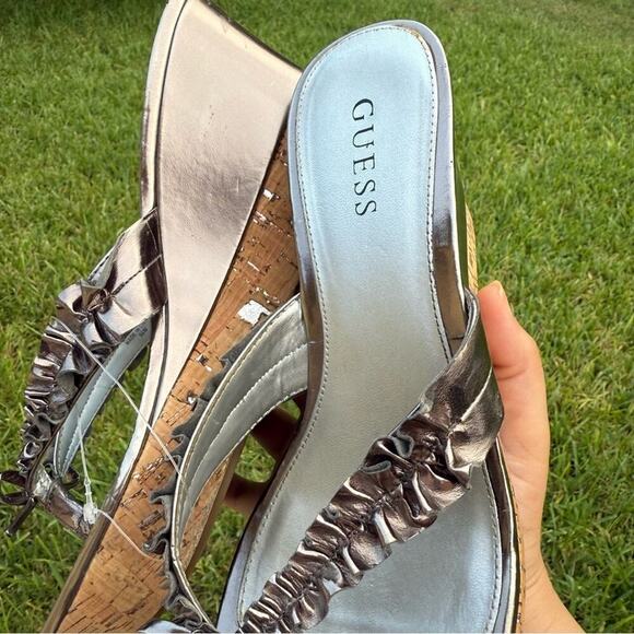 VINTAGE GUESS Silver Women's Platform Sandals size 9.5 great condition - Picture 4 of 6